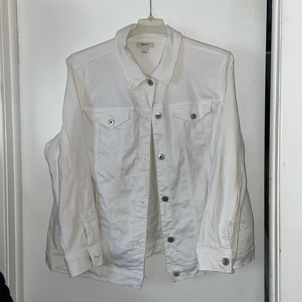 Style and Co White Denim Stretch Jacket XL